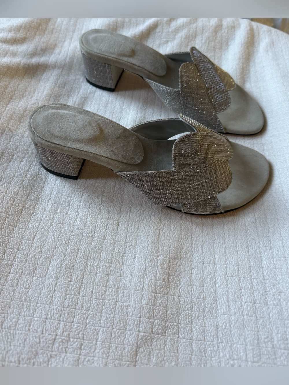 Silver Sparkle Slide Sandals Low Block Heel | Evening & Special Occasion - Picture 9 of 9